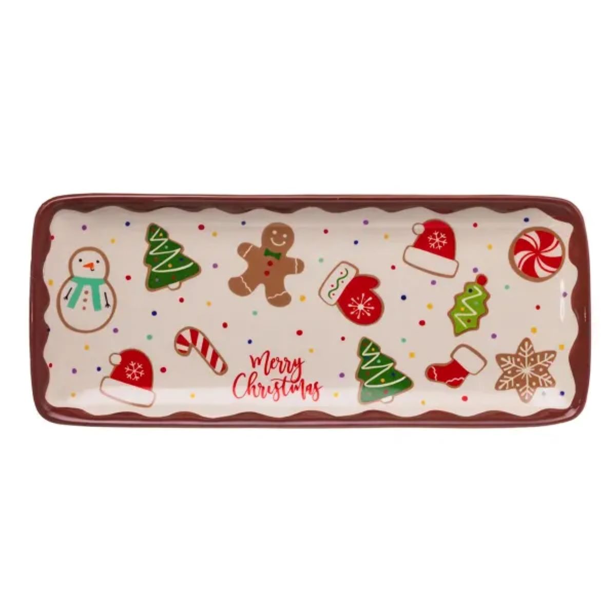 Блюдо сервірувальне новорічне для закусок Merry Christmas 34×14×2 (см) блюдо прямокутне різдвяне з порцеляни CR-1-38