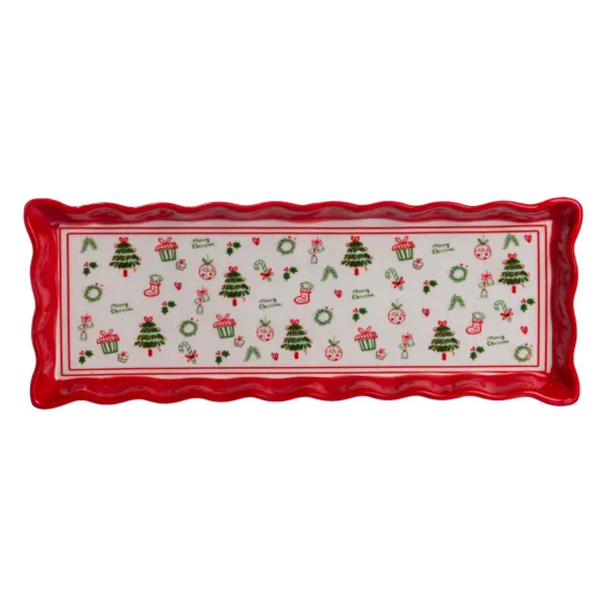 Сервірувальне новорічне блюдо для закусок Merry Christmas 36,5×13×3 (см) з порцеляни CR-1-16