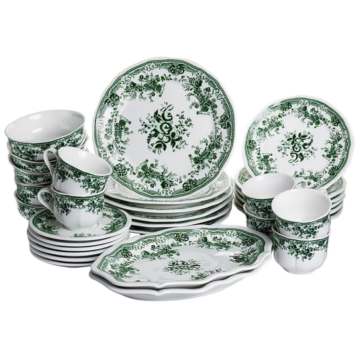 Столовий набір посуду 32 предмети на 6 осіб Vintage Elegant порцеляновий Зелений YY78-7A