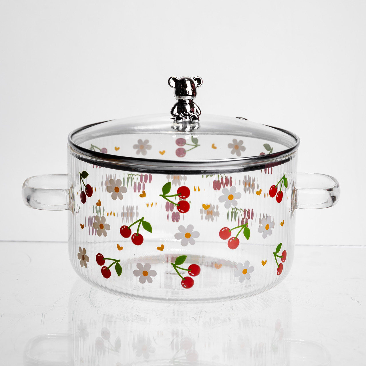 Каструля скляна Cherry 1.8 л з металевим ведмедиком на кришці Yiwu HP-GP-32