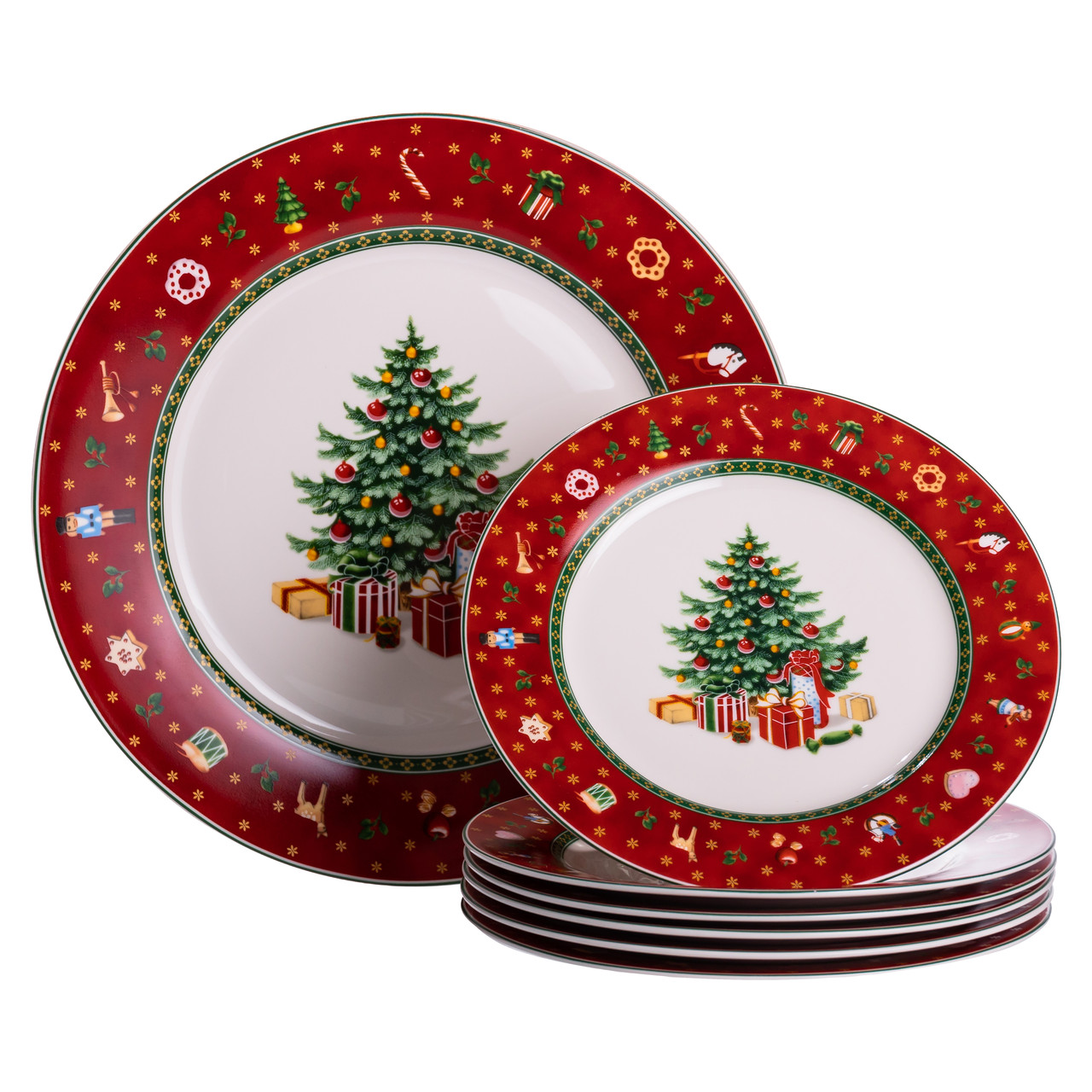 Набір новорічних тарілок із порцеляни Christmas 7 (шт) Ø26.5/19 см Yiwu HP-SDHK-10