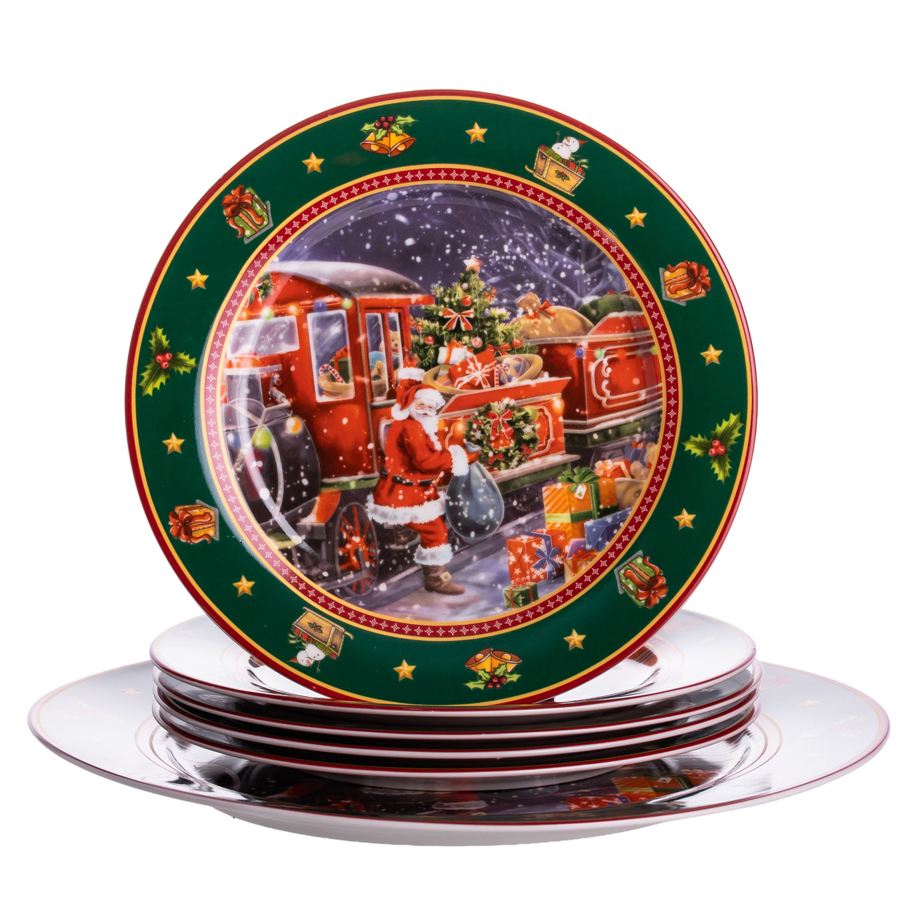 Набір новорічних тарілок із порцеляни Santa 7 шт Ø26.5/19 см Yiwu HP-SDHK-11