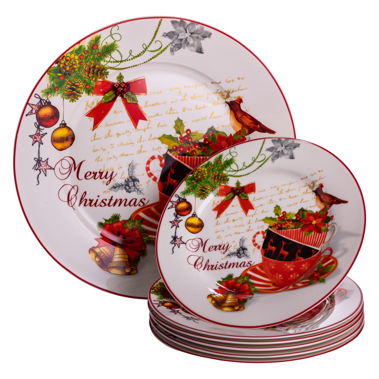 Набір новорічних тарілок з порцеляни Merry Christmas 7 (шт) Ø26.5/19 см Yiwu HP-SDHK-13