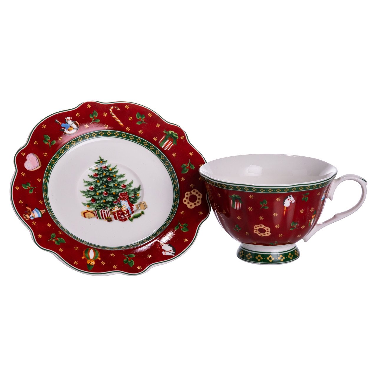 Фарфорова чашка з блюдцем 250 (мл) Christmas Червона Yiwu HP-SDHK-14