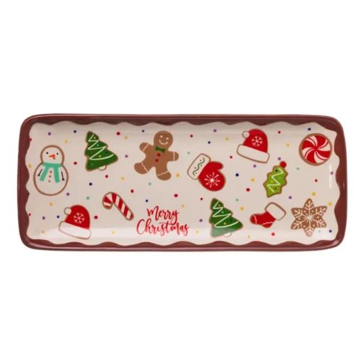 Блюдо сервірувальне новорічне для закусок Merry Christmas 34×14×2 (см) блюдо прямокутне різдвяне з порцеляни CR-1-38