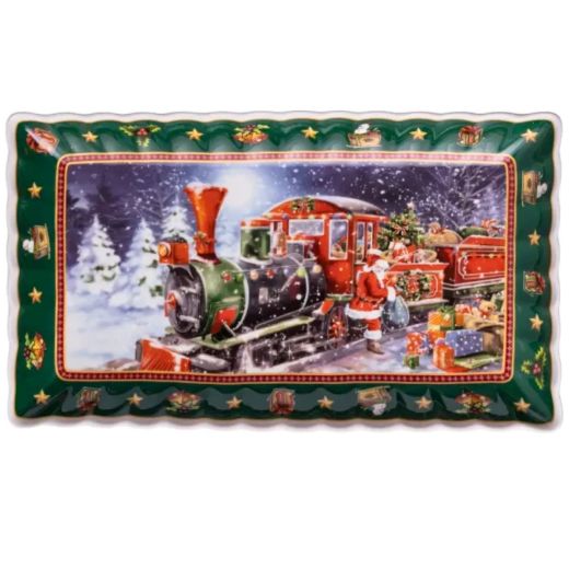 Сервірувальне новорічне блюдо для закусок з порцеляни Santa 30,5×17,5×2,5 (см) HP-SDHK-22