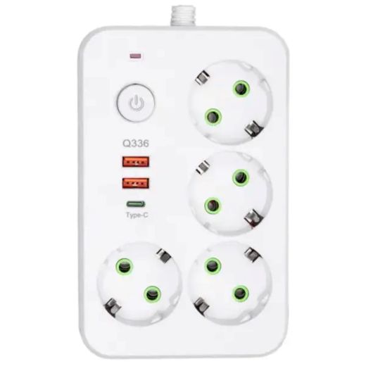Мережевий фільтр-подовжувач 4 розетки 2xUSB-A 1xUSB-C 5м білий HP-5-47