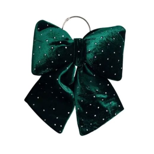 Оксамитовий бант для декору зі стразами на ялинку 25×35 (см) Зелений CR-2-12