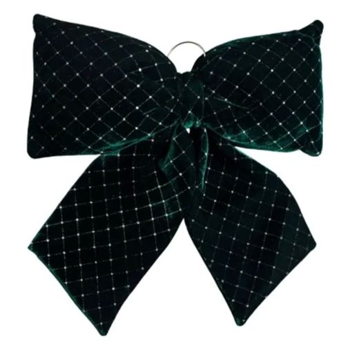 Оксамитовий бант для декору зі стразами та візерунком на ялинку 55×70 (см) Зелений CR-2-17