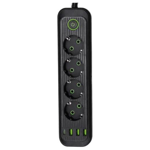 Мережевий фільтр-подовжувач 5 розеток 3xUSB-A 1xUSB-C 5м чорний HP-5-40