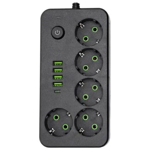 Мережевий фільтр-подовжувач 5 розеток 4xUSB-A 1xUSB-C 5м чорний HP-5-52