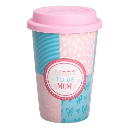 Стакан порцелянаовий 420 мл з силіконовою кришкою Blessed to be mom RX-N240288BM