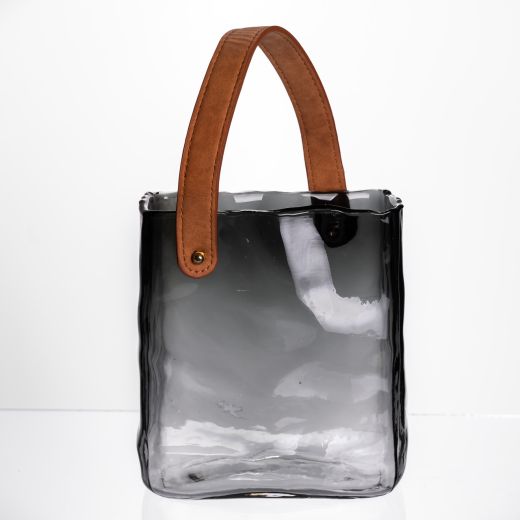 Скляна ваза сумочка з ручкою 16×8×18.5 (см) декоративна Сірий HP-19-156-2