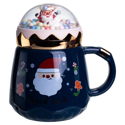 Чашка порцелянова з кришкою Christmas 400 (мл) Синій Yiwu FM-CS-41B