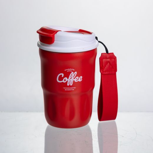 Термочашка «Coffee» 400 мл з ремінцем та відкидною кришкою-клапаном, червоний Yiwu HP-GM-18